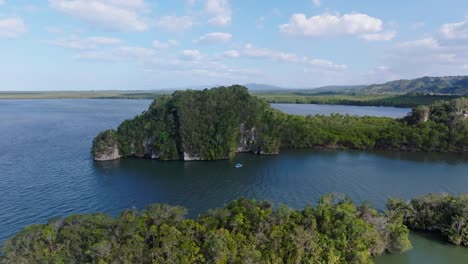 Flight-Over-Islands-In-Los-Haitises-National-Park,-Dominican-Republic