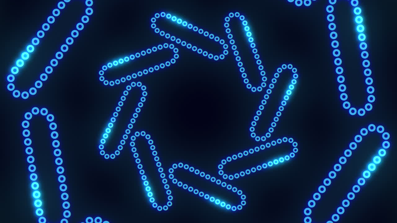 hipnotizante patrón de cadena de puntos azules contra un fondo oscuro