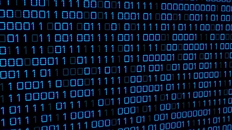Animation of blue binary code changing on black background