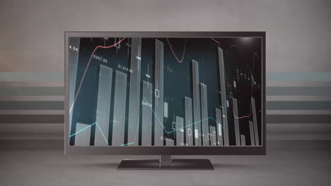 animazione dell'elaborazione dei dati statistici sullo schermo del computer su sfondo grigio