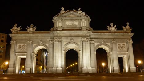 spain madrid night light arch de triumph front 4k