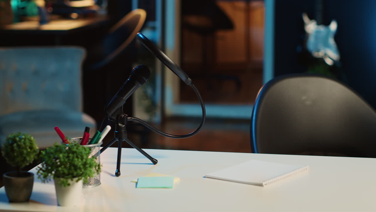 Professional microphone on studio table