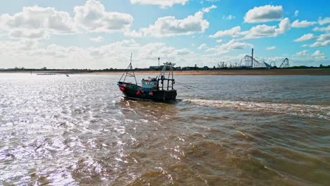 aerial video footage of a fishing trawler boat