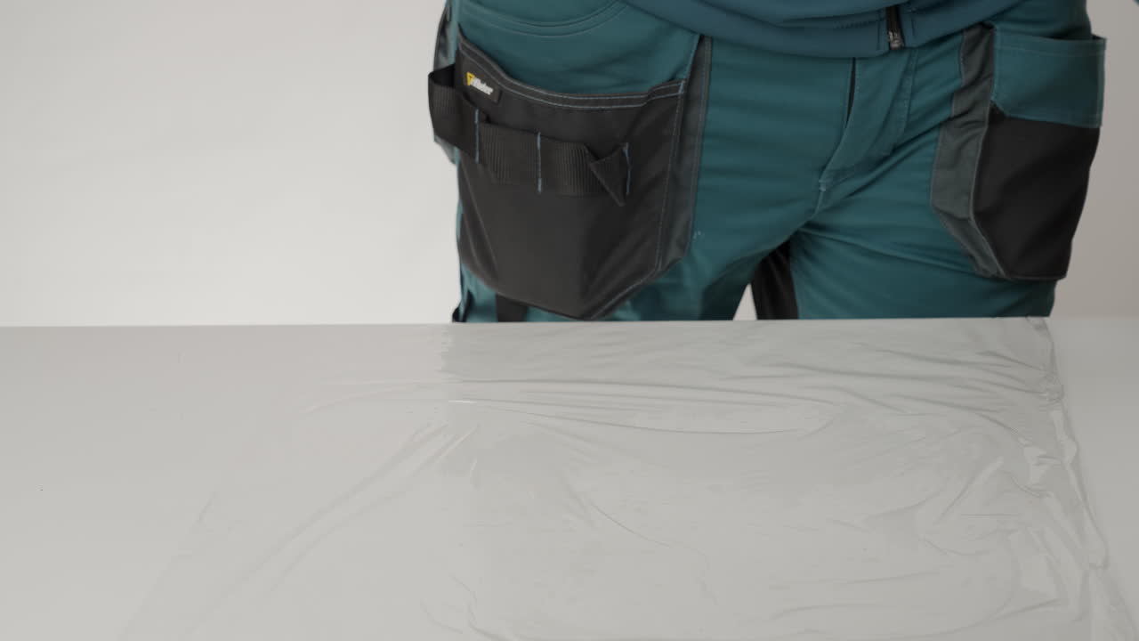 trabajador con guantes sosteniendo un cubo de agua