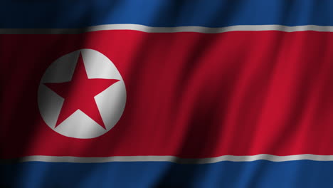 la bandera del régimen norcoreano de pyongyang revoloteando en el viento, renderización en 3d