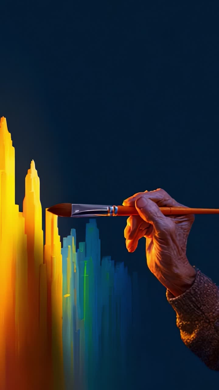 An Artist's Hand Skillfully Applies Vibrant Colors on a Canvas, Creating a Stunning Abstract Artwork that Evokes Emotion and Intrigue with Each Brushstroke