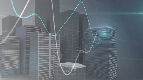 animación del procesamiento de datos financieros y estadísticas sobre el fondo de la ciudad