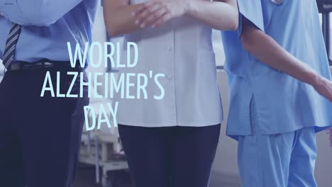 Animation-of-world-alzheimers-day-text-over-caucasian-doctors-with-arms-crossed