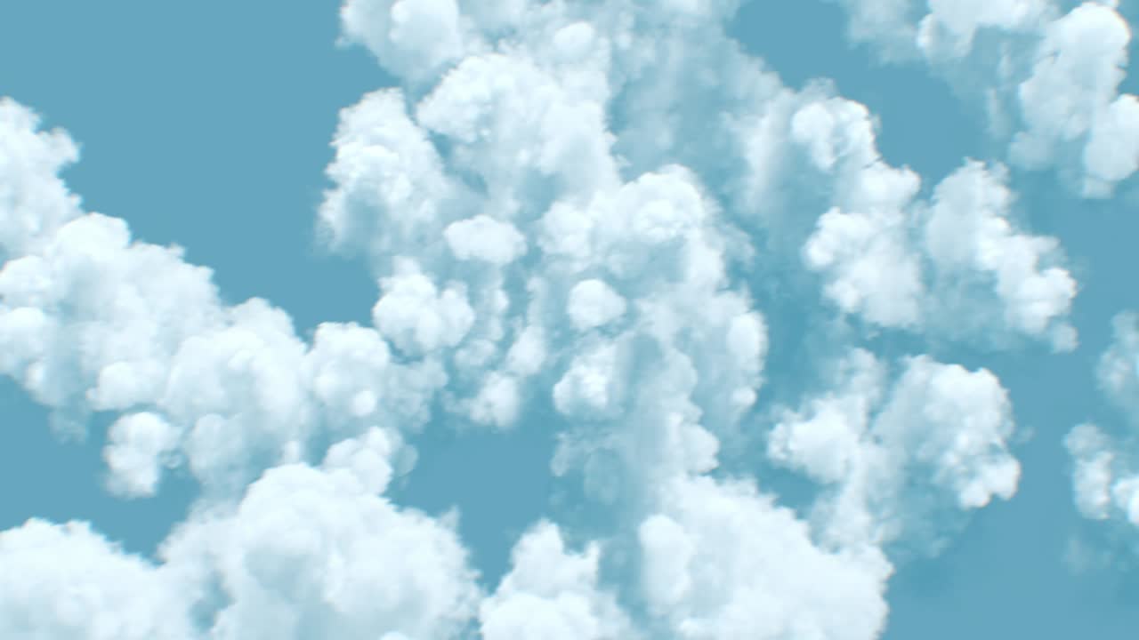 아름다운 구름 위를 날아가는  뷰 낮빛이 끊임없이. 오후 태양 아래 끝없는 구름 경관을 날아가는 3d 애니메이션.