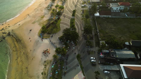 aerial of indonesian coastline with the &quot;kuta mandalika&quot; sign