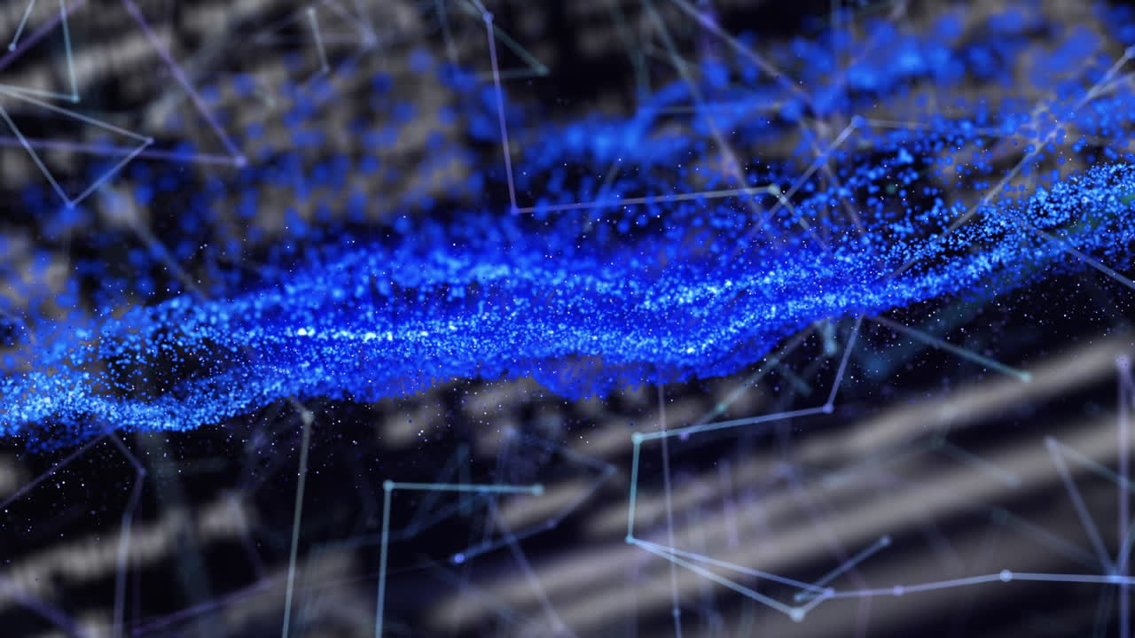 Animation of network of connections with blue mesh and data processing
