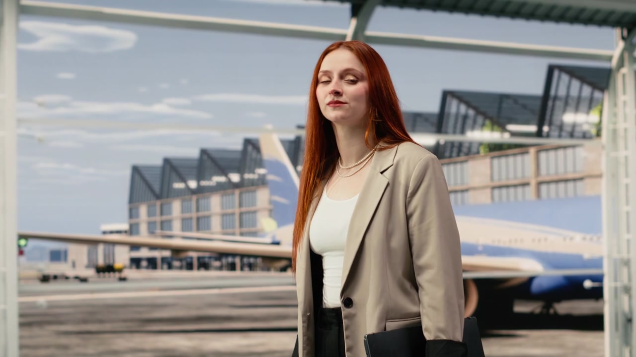 Primo piano di una donna d'affari con laptop che cammina nell'hub aeroportuale