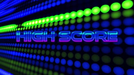 animation of high score text over colourful spots on black background