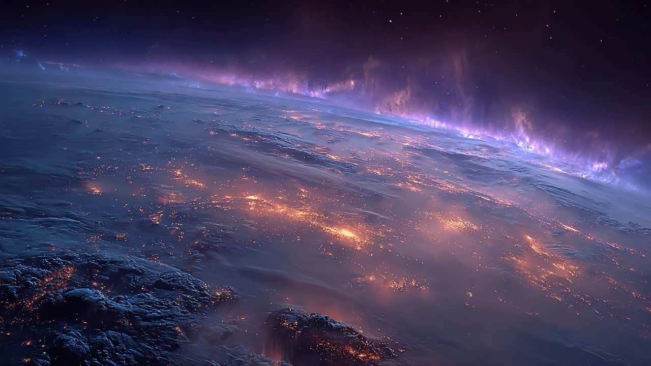 A Stunning View of Earth from Space Highlighting the Beautiful Lights of the Cities Below Against a Mesmerizing Cosmic Backdrop