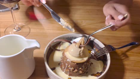 top view of a sweet chocolate dessert with a soft, milk chocolate center - a petite gateau