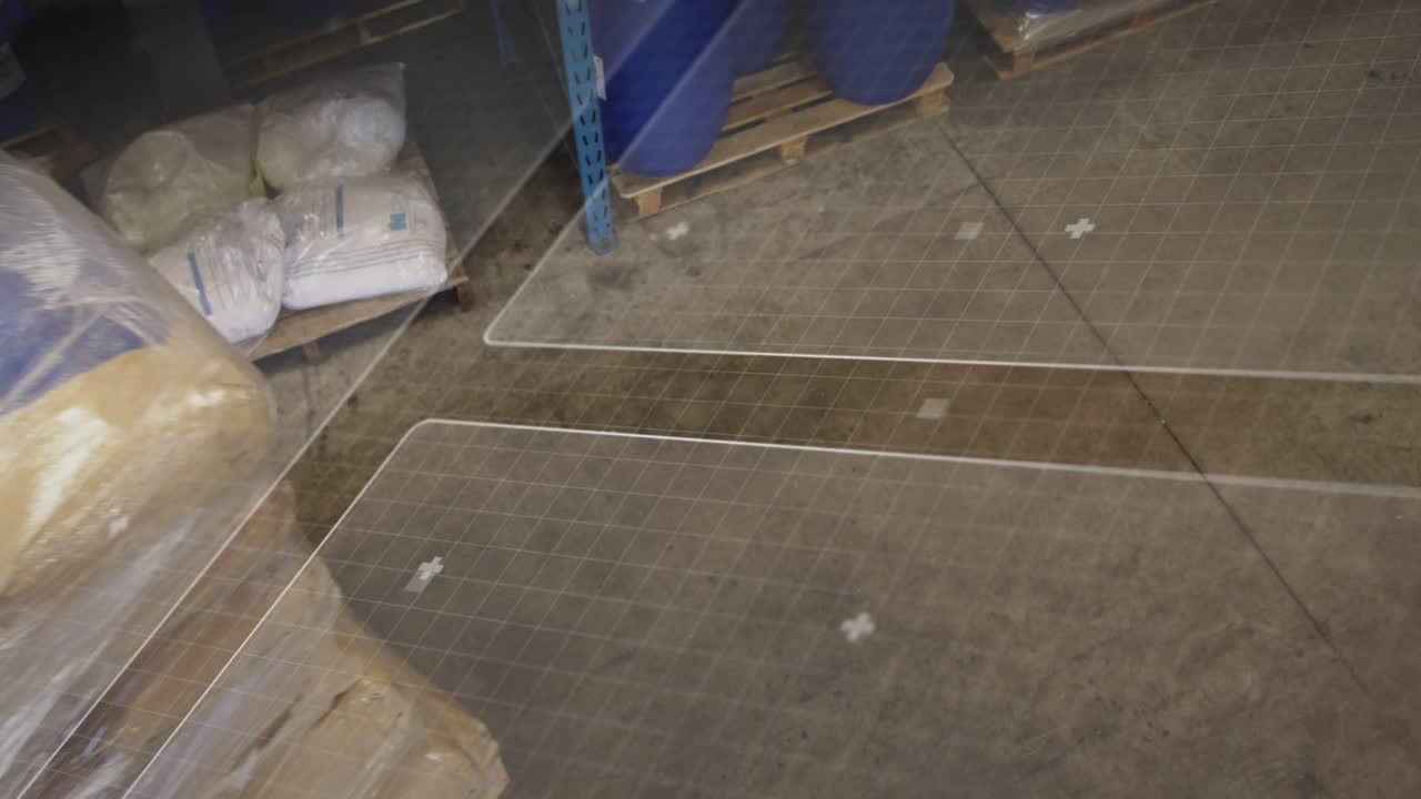 AR overlays appearing as operator wearing vest lifting pallet and driving aisle relocating stock