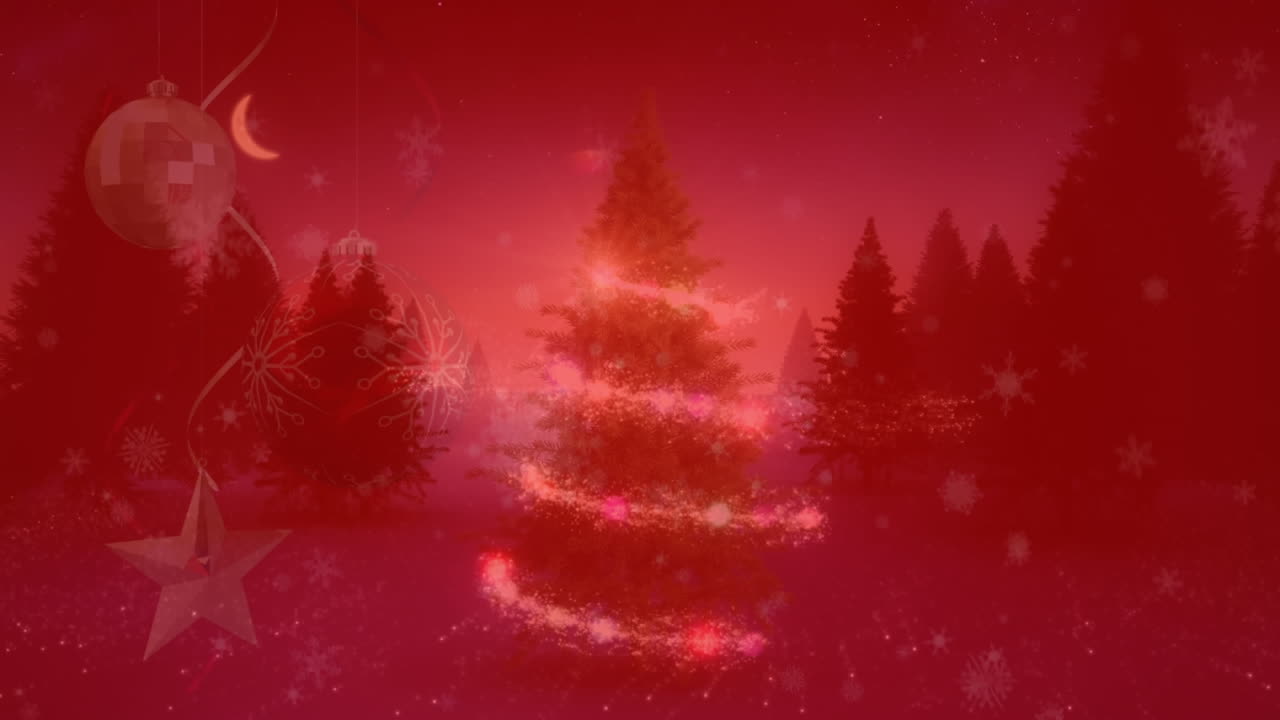 ⁇ 은 배경에 크리스마스 트리 주위에  ⁇ 는 별 위에 떨어지는 눈송이