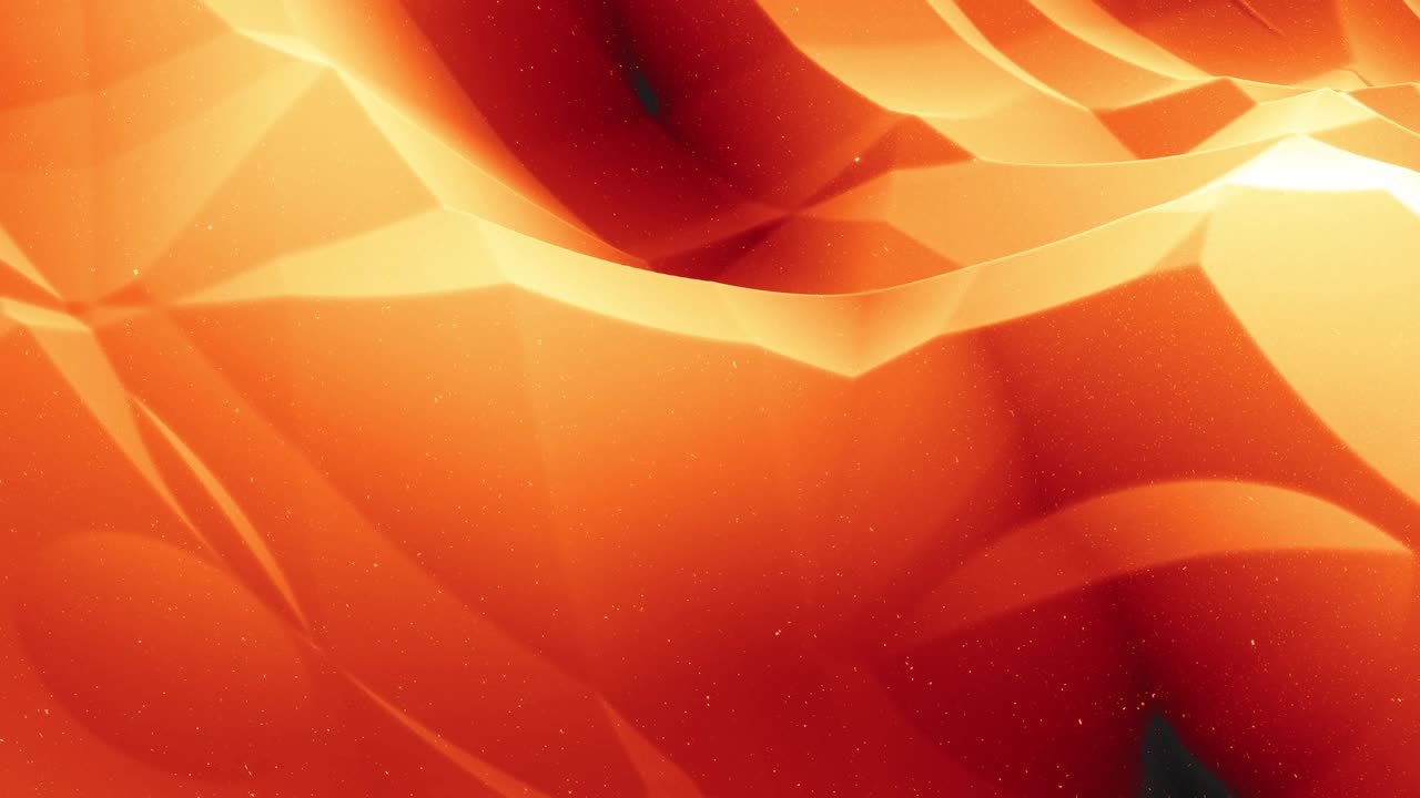 Beautiful abstract 3D surface with glitter sparkles, abstract 3d waves run on surface in loop. Red orange gradient, soft matte material with light inner glow. Smoothly 4k animation