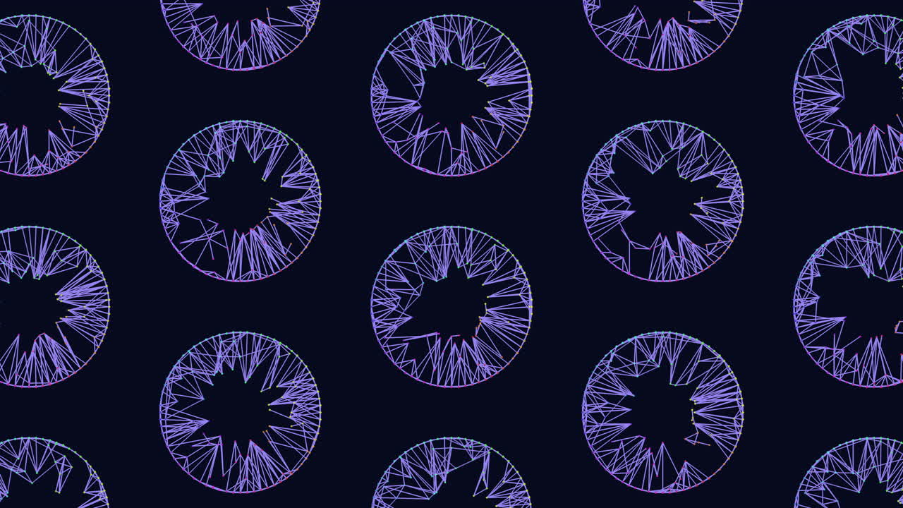 Neon abstract circles pattern with rainbow dots and lines