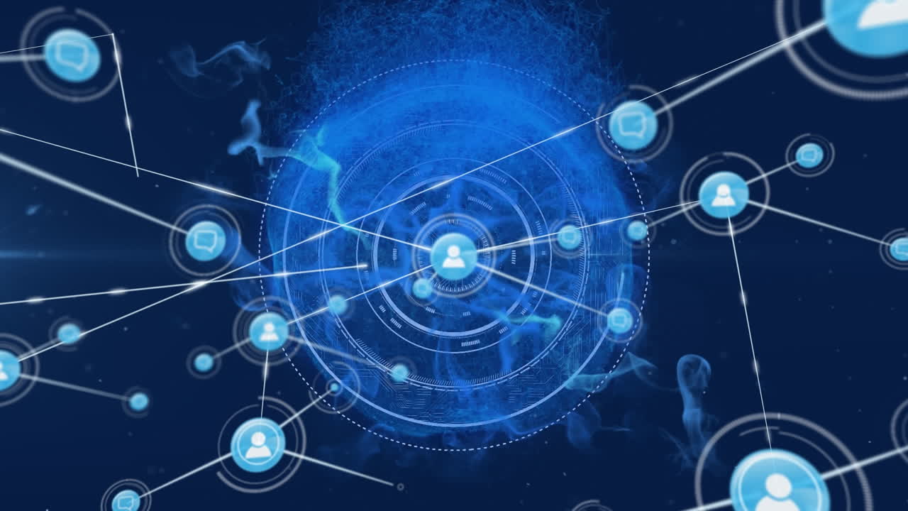 Animation of network of connections with people icons over globe