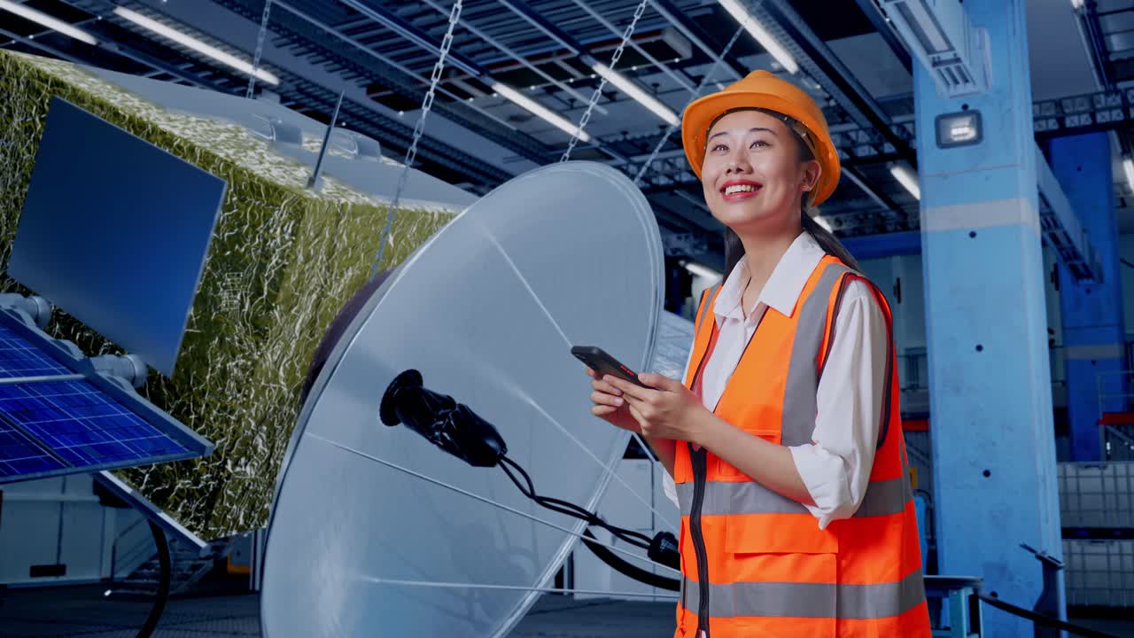 ingeniero que examina el equipo de satélite