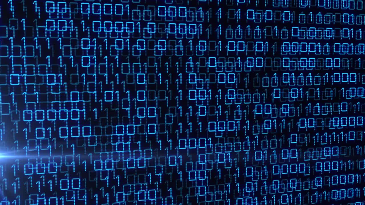 animación del procesamiento de datos sobre un fondo oscuro