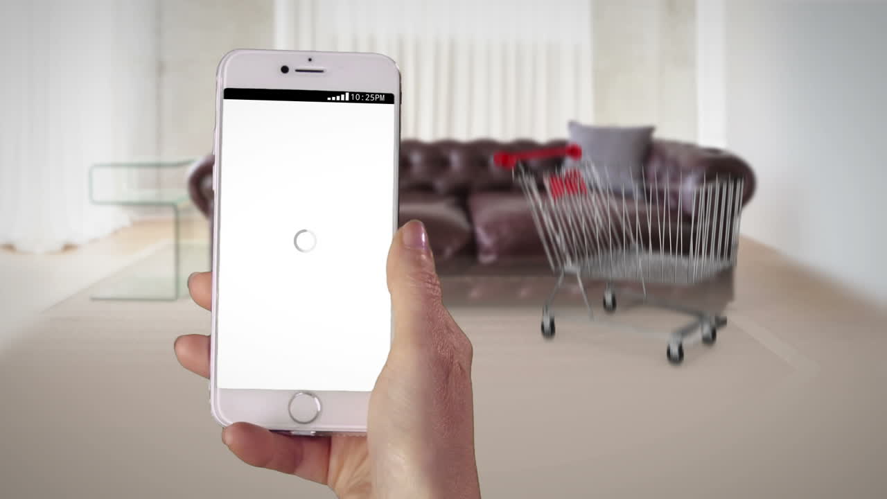 여성이 드폰으로 온라인에서 쇼핑을 합니다.