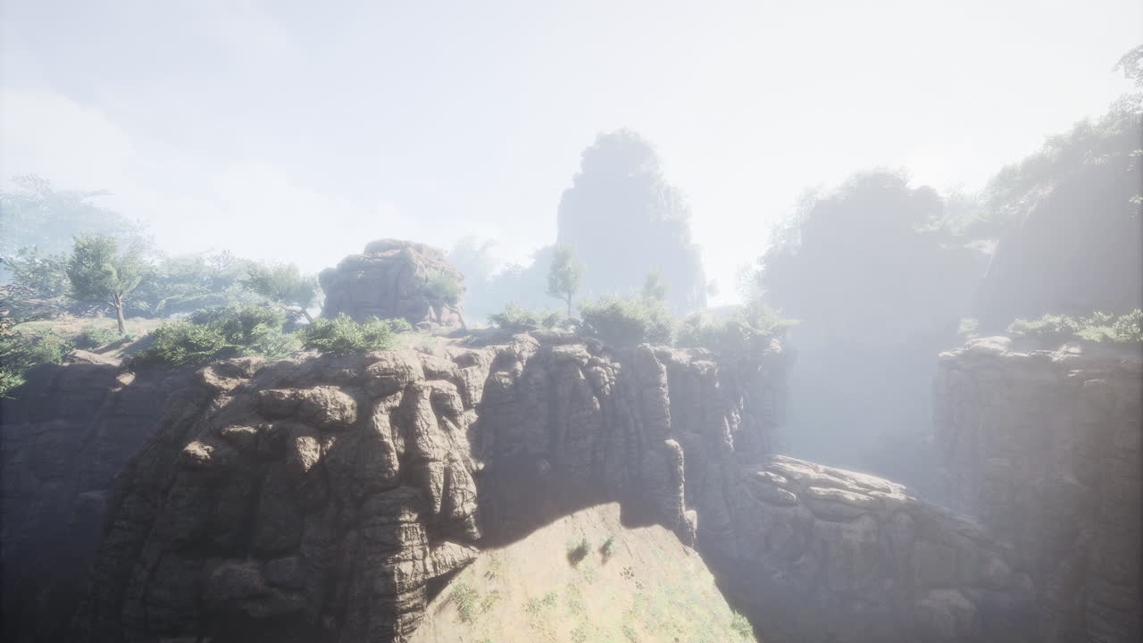 Stunning rocky landscape with mist in a serene natural setting