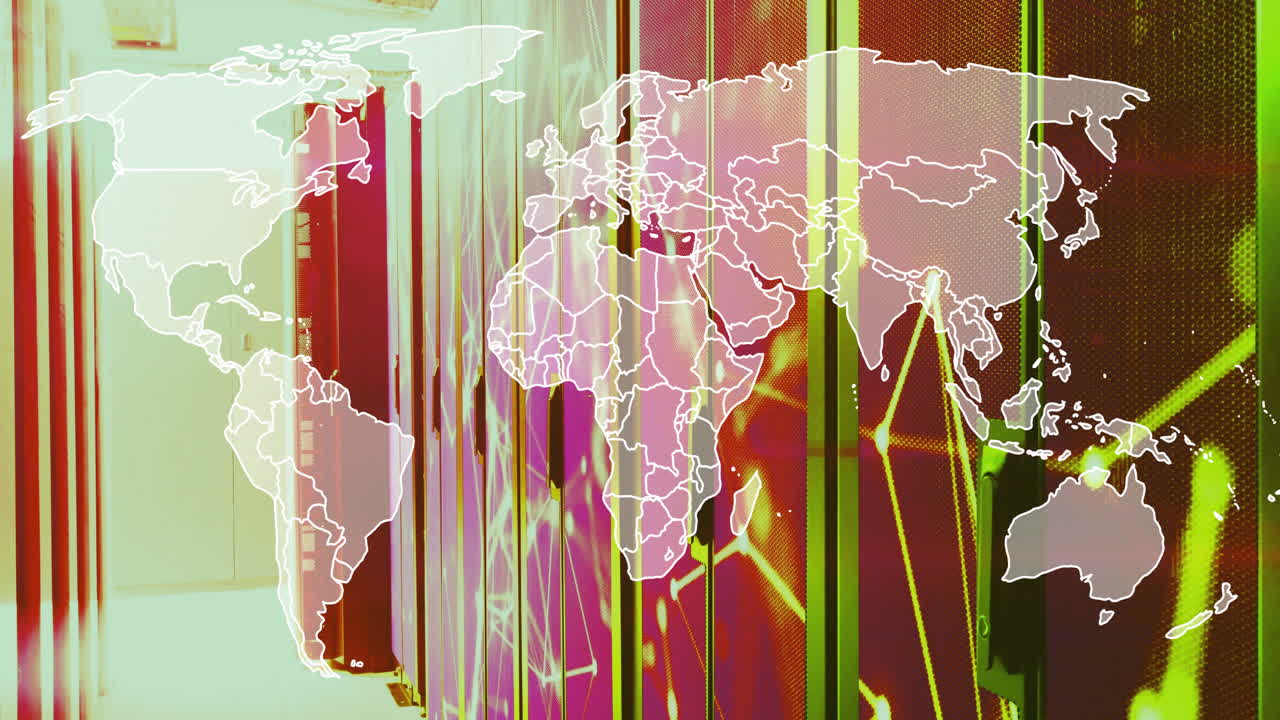 animación de mapas del mundo y procesamiento de datos digitales a través de servidores informáticos