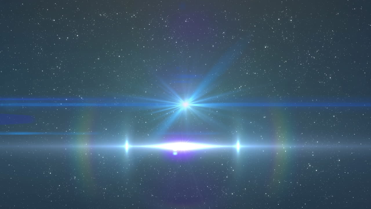 빛나는 파란색 빛이 빛의 반점과 배경의 별 위에 움직이는 애니메이션