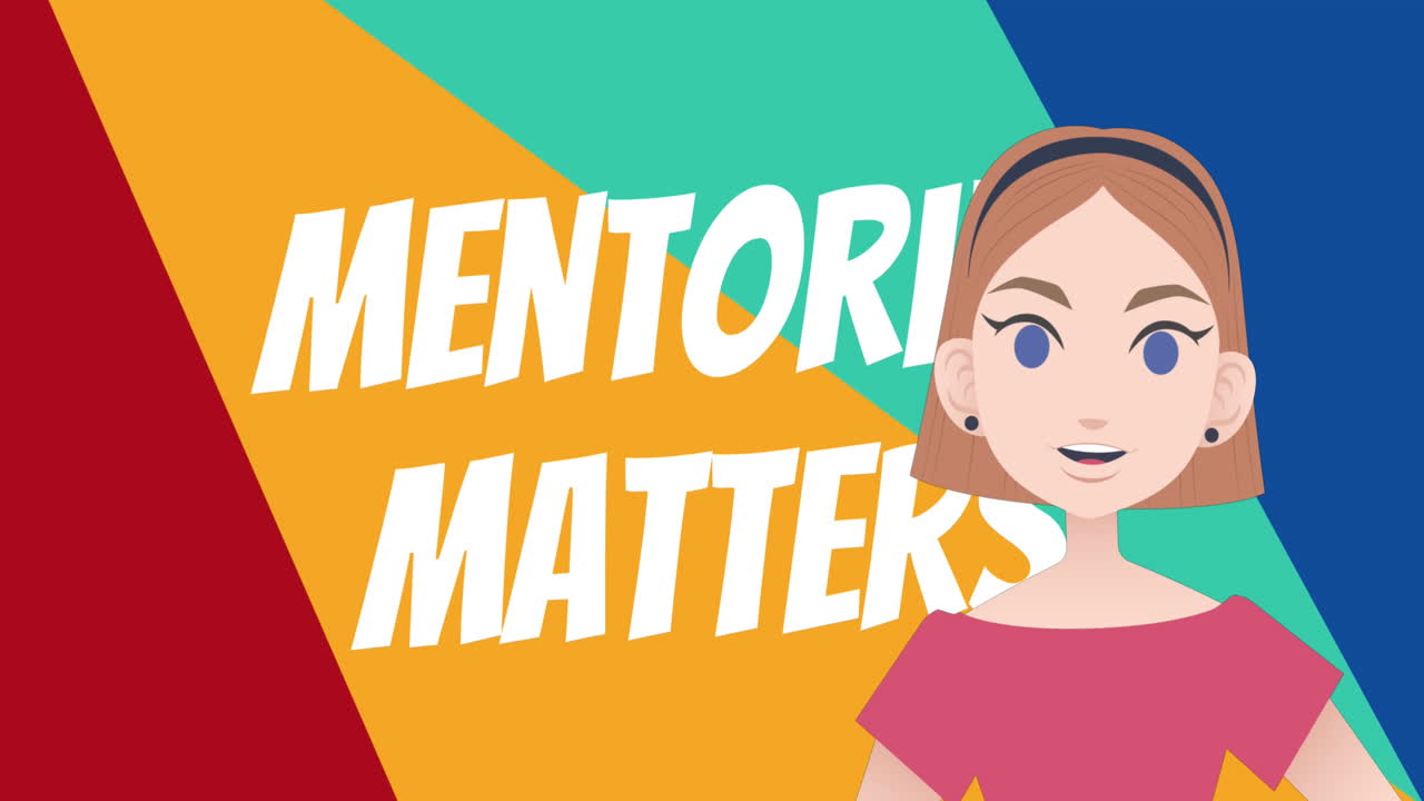 멘토링 문제에 대해 이야기하는 여성의 애니메이션 텍스트