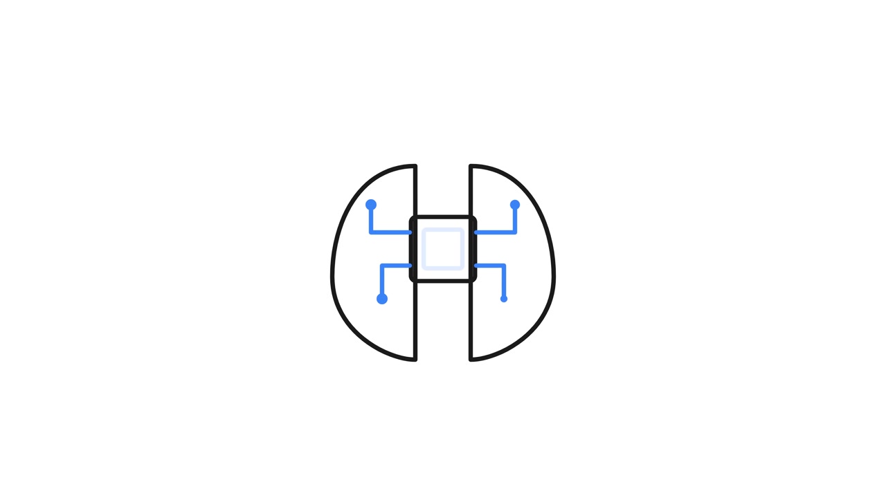 Grafica animata di una connessione di chip cerebrale digitale
