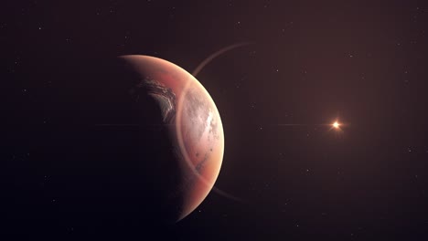 Planet-Mars-Und-Glühender-Sonnenblick-Auf-Den-Weltraum