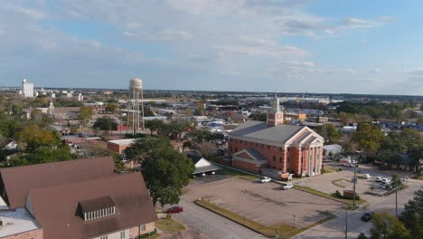 4k-aerial-view-of-downtown-Katy,-Texas