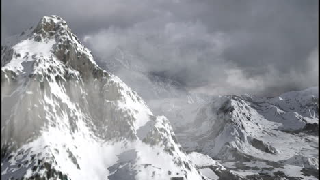 snowy mountain range under stormy sky