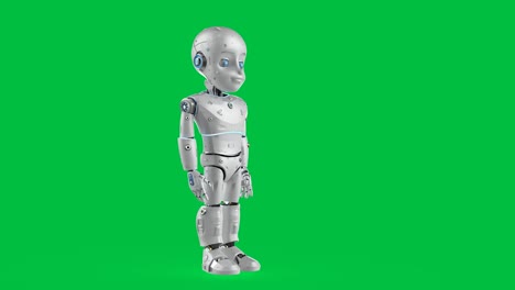 cute robot with cartoon character on green screen