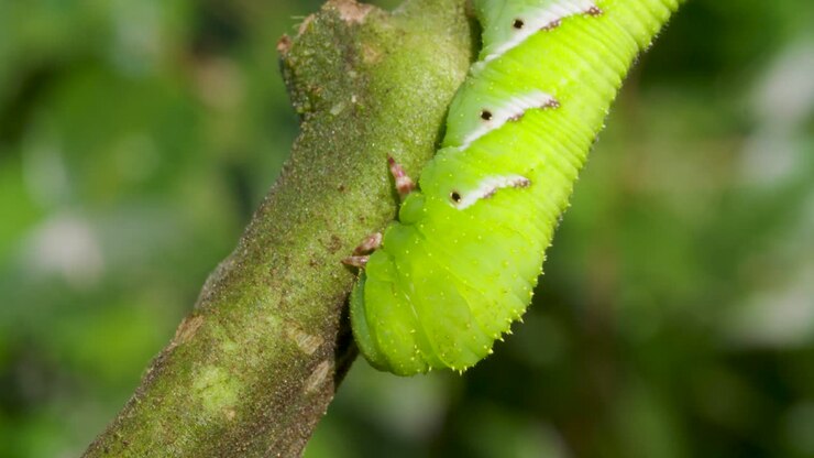 A caterpillar in a tomato plant
