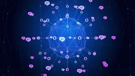 animación del globo de conexiones con iconos en fondo azul y negro