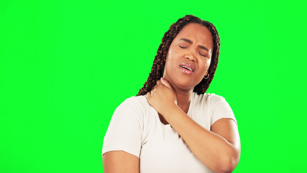 Black woman, hand and shoulder pain on studio