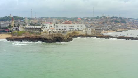 Push-in-aerial-shot-of-the-Cape-Coast-castle