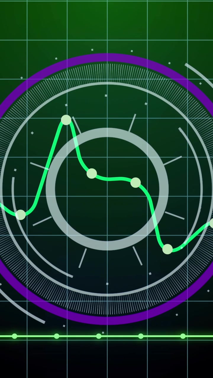 Animation of round scanner and statistical data processing over grid network on green background