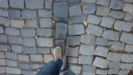 walking on cobblestones