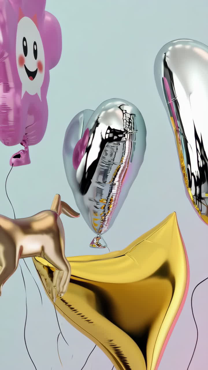 Colorful and shiny party balloons with emoji and heart shapes