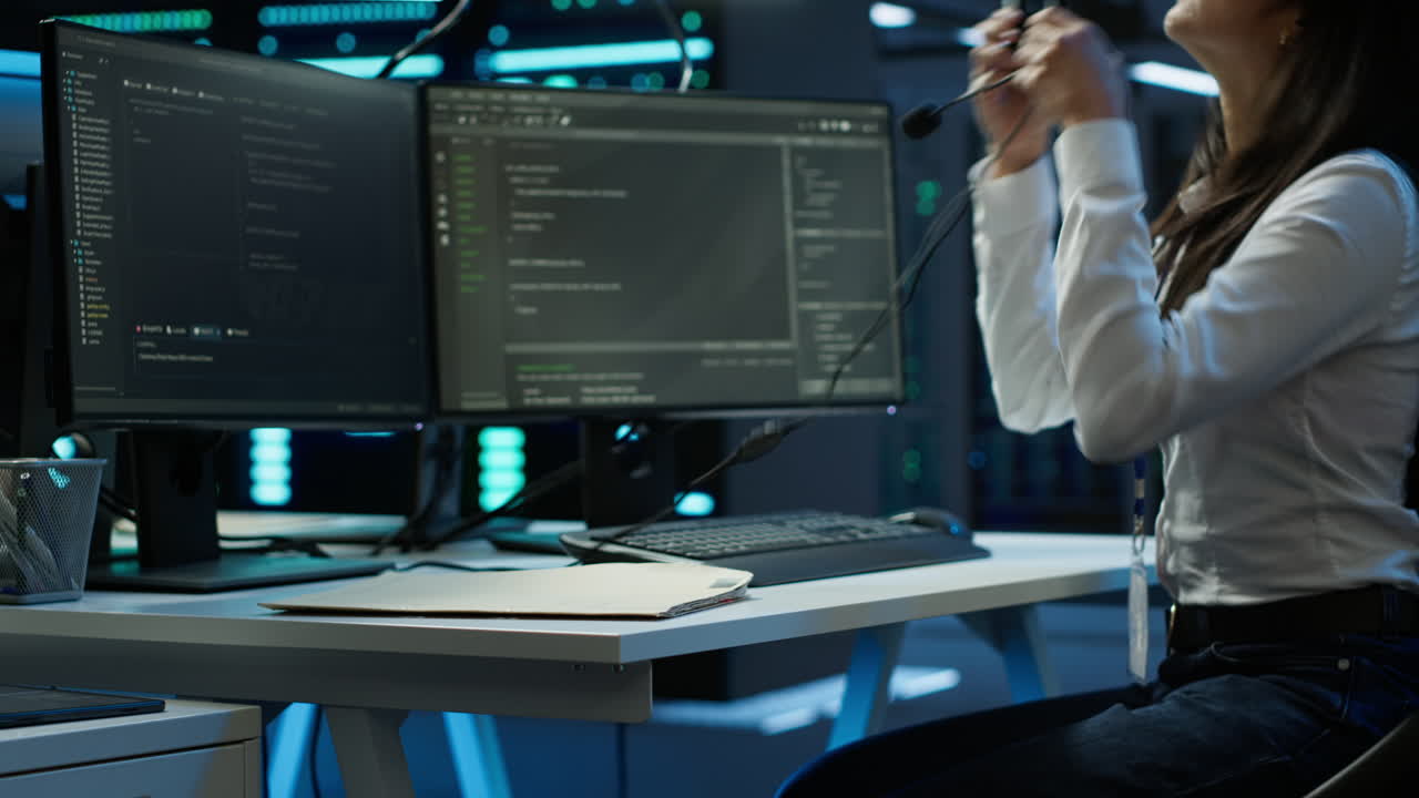 trabajador de la granja de servidores que lleva a cabo intervenciones técnicas operativas