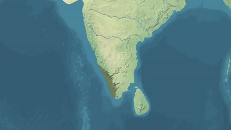 zoom in animated satelite map of kerela state or province of india with area revealing