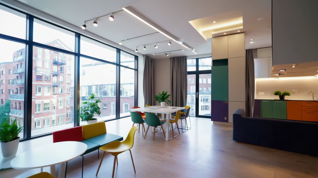 Interni di appartamento open space luminosi e moderni