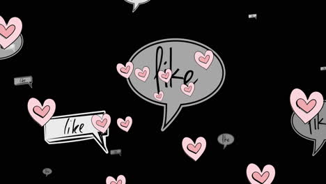 animación de corazones y reacciones similares sobre un fondo negro
