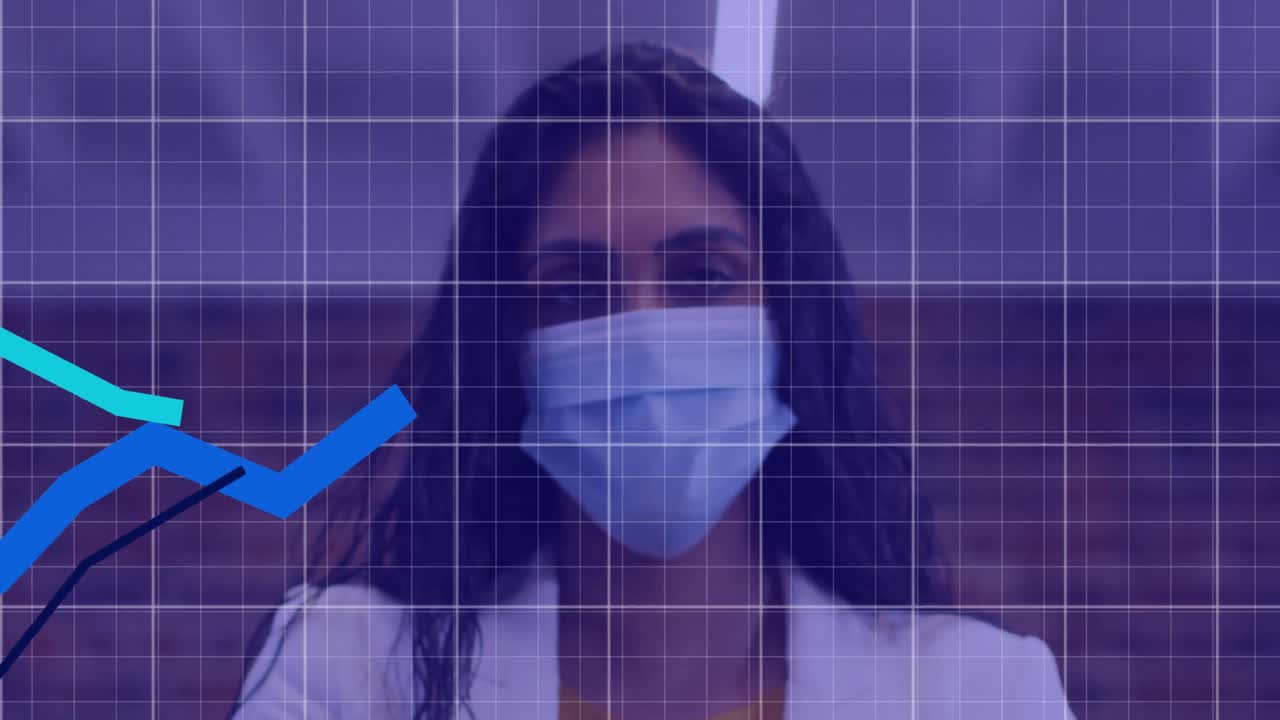 animación de un gráfico sobre una mujer con máscaras faciales