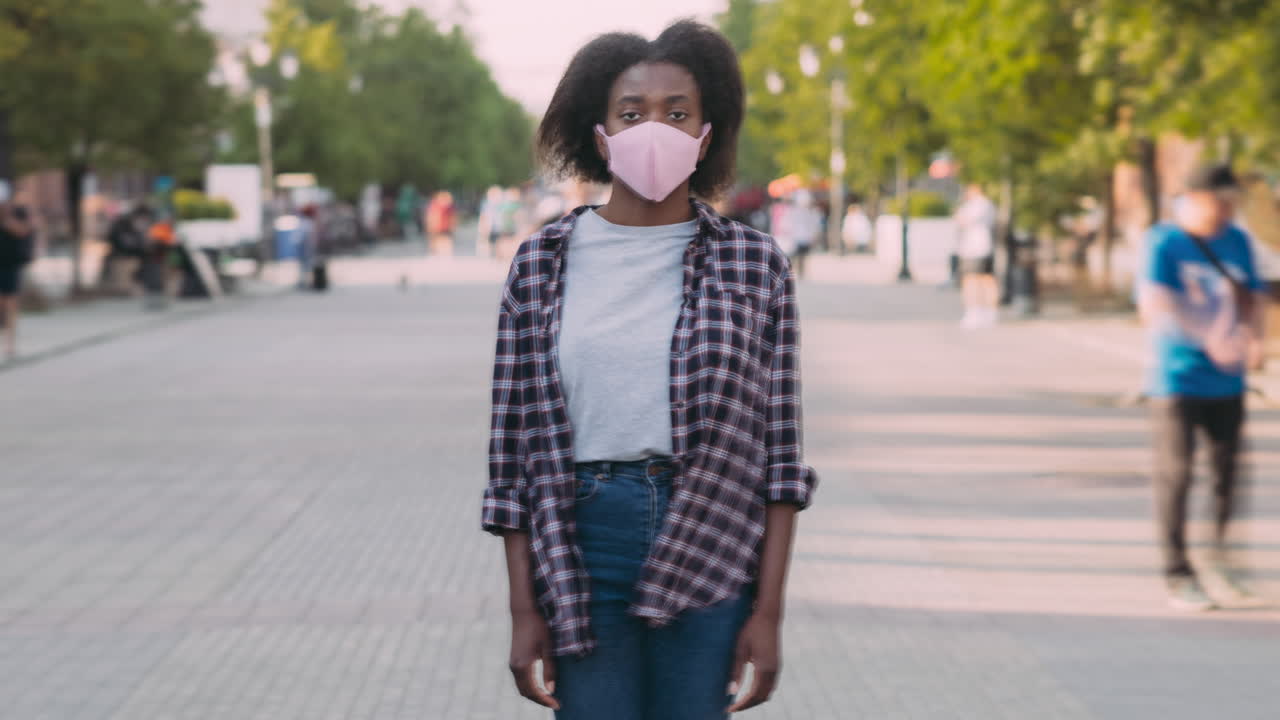 Woman Wearing Mask in City Street