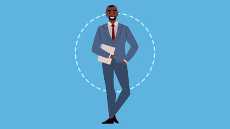 afro businessman with documents animation